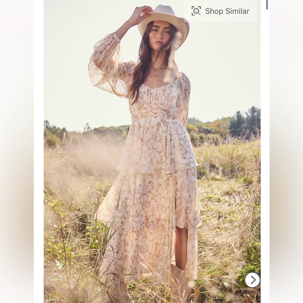 Francesca’s-Elena Toile Print Tiered Midi Dress